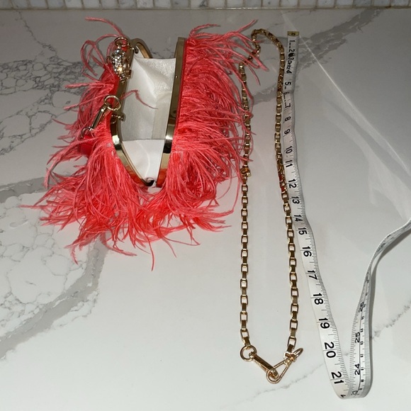 Ostrich Feather Clutch Purse Pink Coral Bag Evening Purse Wedding Dust Bag - Picture 9 of 15